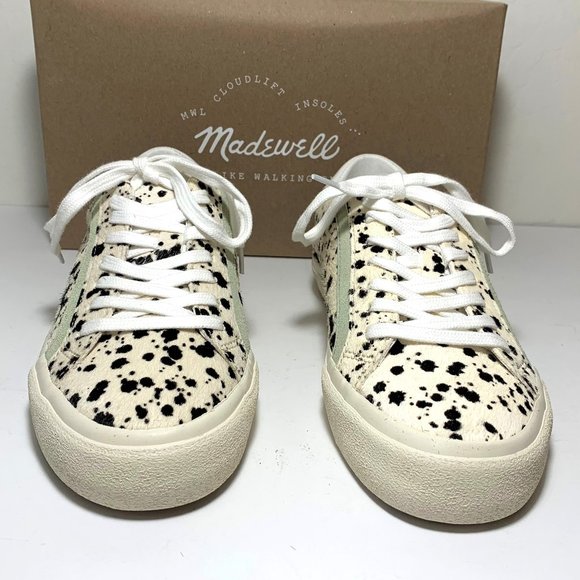 Madewell Sidewalk Calf Hair Low Top Sneakers Lace Up Splatter Paint Size 7 NEW - Picture 3 of 6